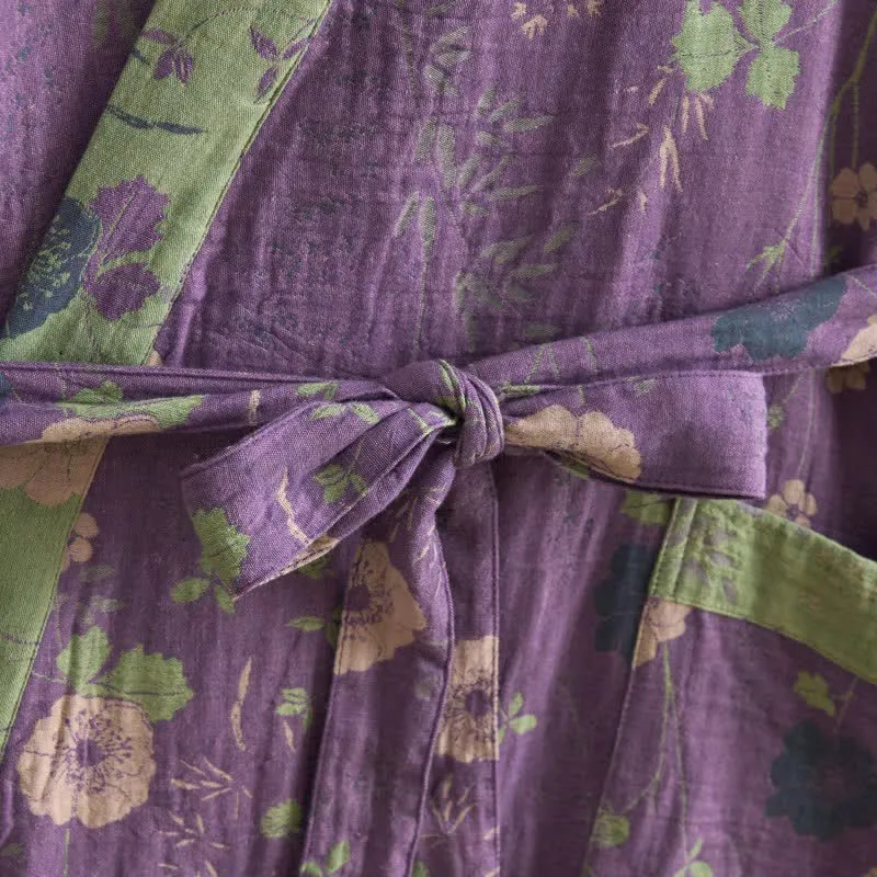 Kimono-Bademantel aus Bio-Baumwolle mit Gartenblumenmuster