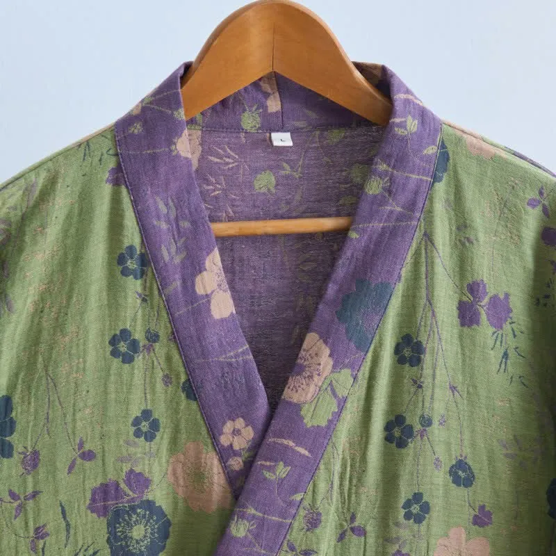 Kimono-Bademantel aus Bio-Baumwolle mit Gartenblumenmuster