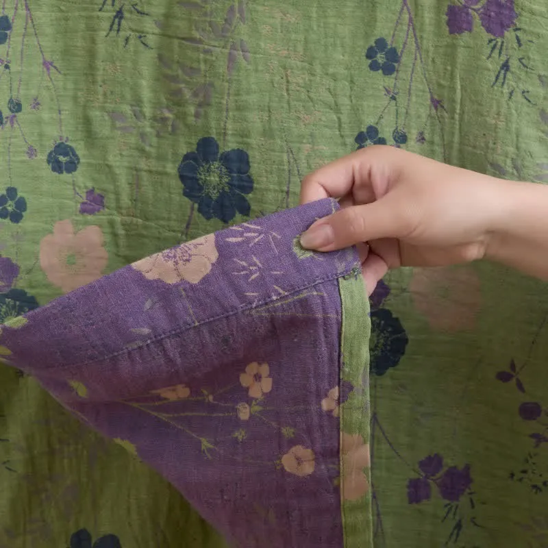 Kimono-Bademantel aus Bio-Baumwolle mit Gartenblumenmuster