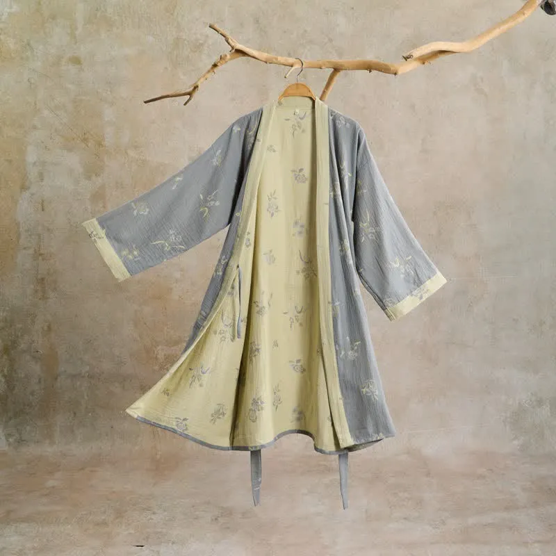 Eleganter Kimono-Bademantel aus Baumwollgaze mit Blumenmuster