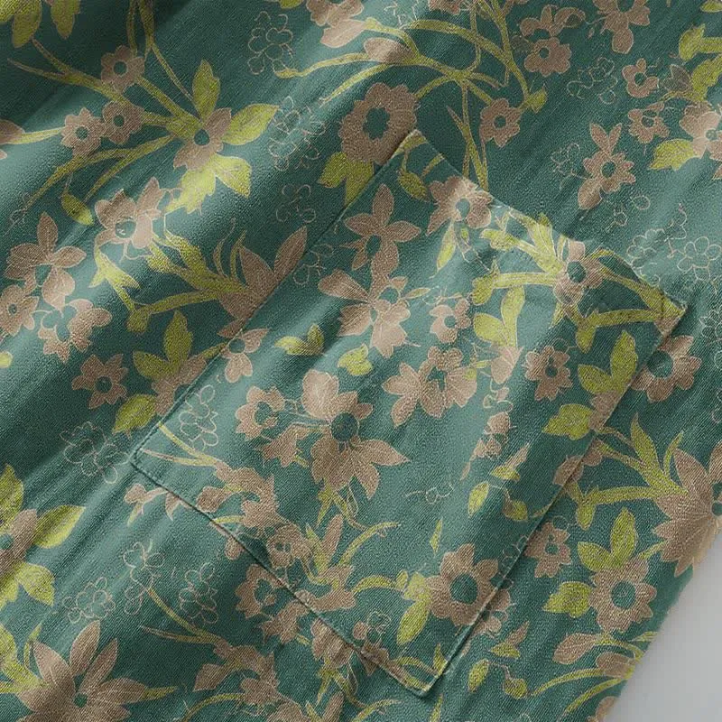 Kimono-Baumwollmantel mit pastoralem Blumenmuster und Jacquard-Print