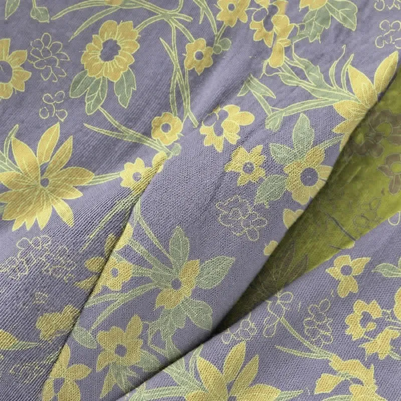 Kimono-Baumwollmantel mit pastoralem Blumenmuster und Jacquard-Print