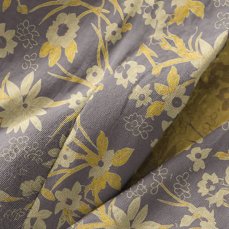 Kimono-Baumwollmantel mit pastoralem Blumenmuster und Jacquard-Print
