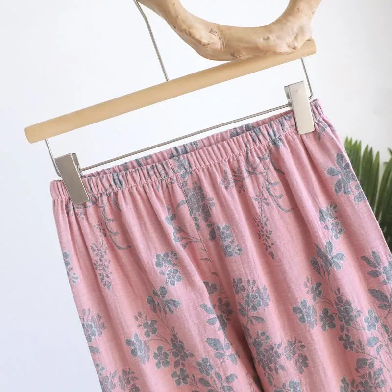 Pyjama-Set aus reiner Baumwolle mit Zweig- und Blumenmuster
