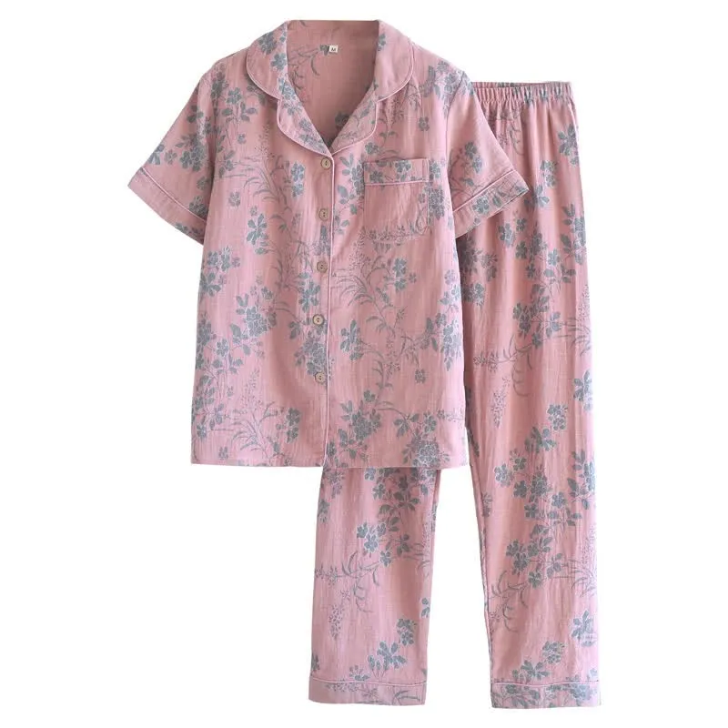 Pyjama-Set aus reiner Baumwolle mit Zweig- und Blumenmuster