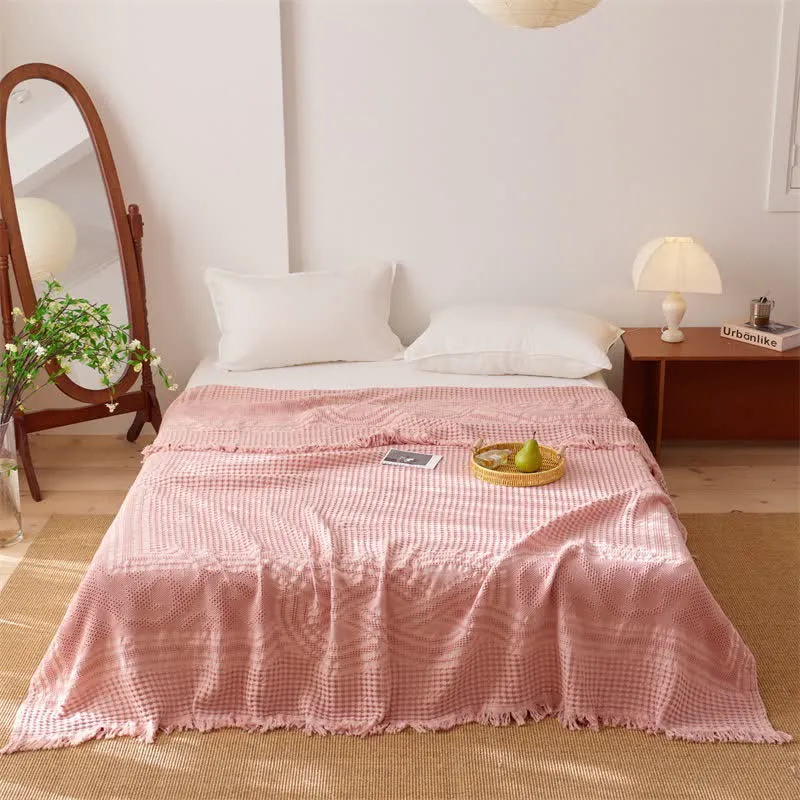 Steppdecke aus Baumwolle mit Waffelpiqué-Muster und Quasten
