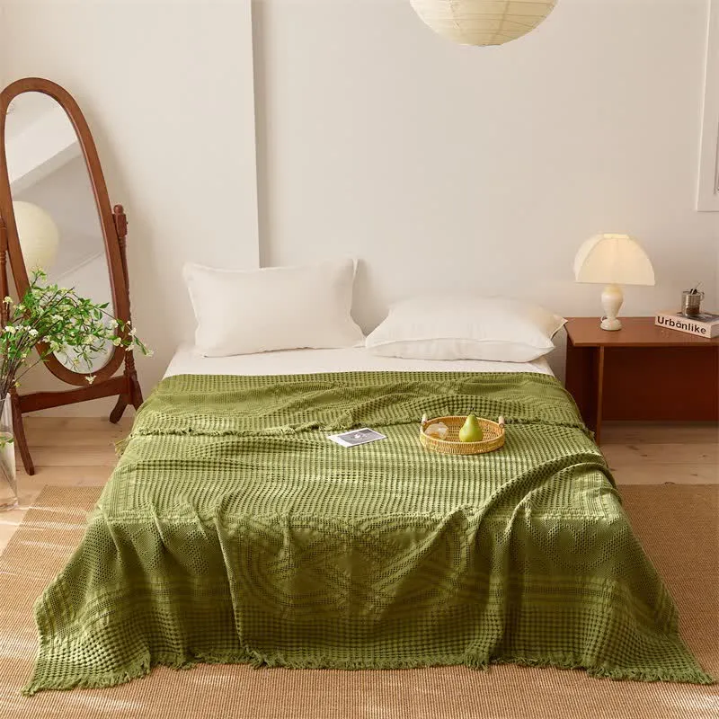 Steppdecke aus Baumwolle mit Waffelpiqué-Muster und Quasten