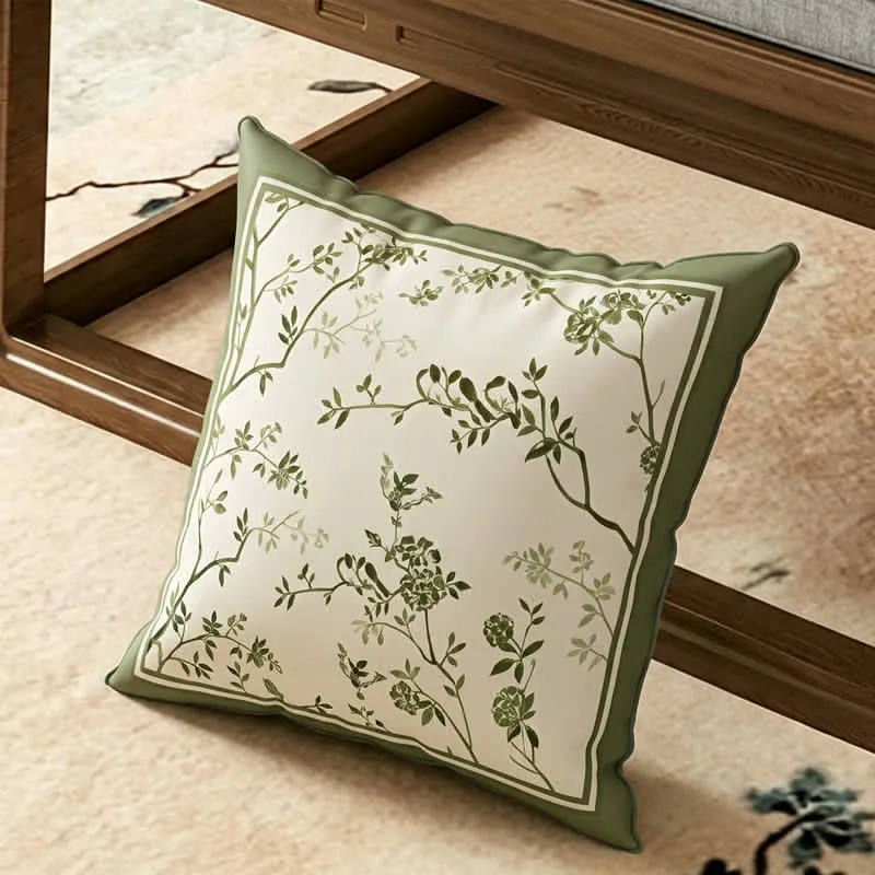 Vintage Sofabezug mit grünen Zweigen und Blumen