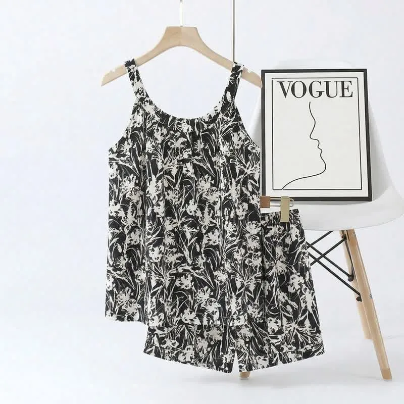 Pyjama-Set mit abstraktem Camisole und Shorts