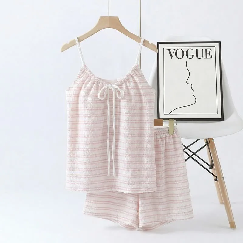 Pyjama-Set mit Schleife vorne, gestreiftem Trägertop und Shorts