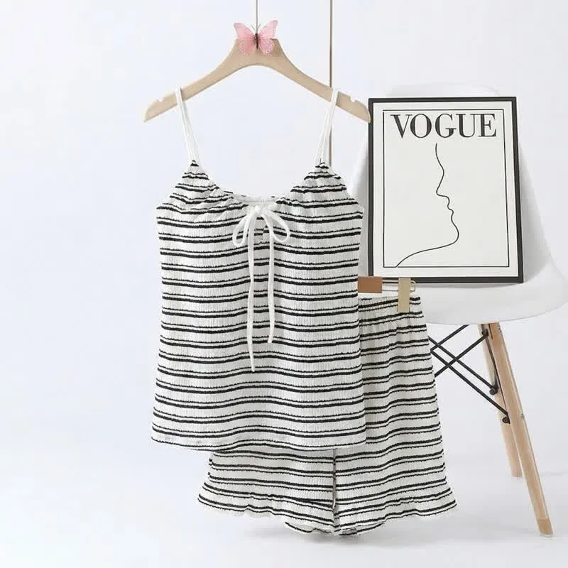 Pyjama-Set mit Schleife vorne, gestreiftem Trägertop und Shorts