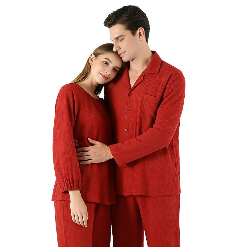 Minimalistisches rotes Baumwollpyjama-Set für Paare