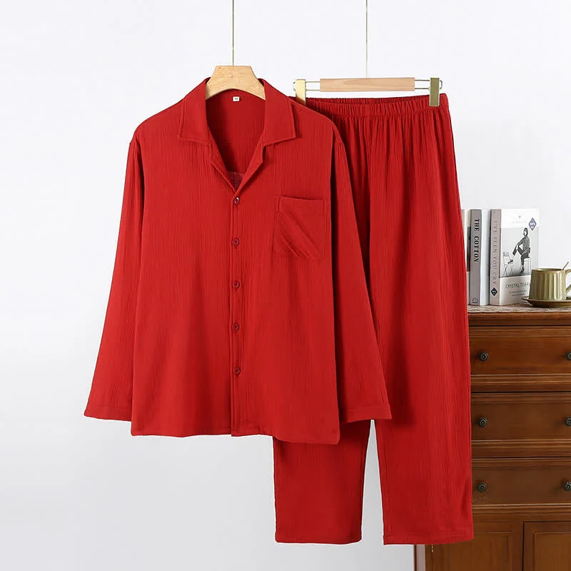 Minimalistisches rotes Baumwollpyjama-Set für Paare