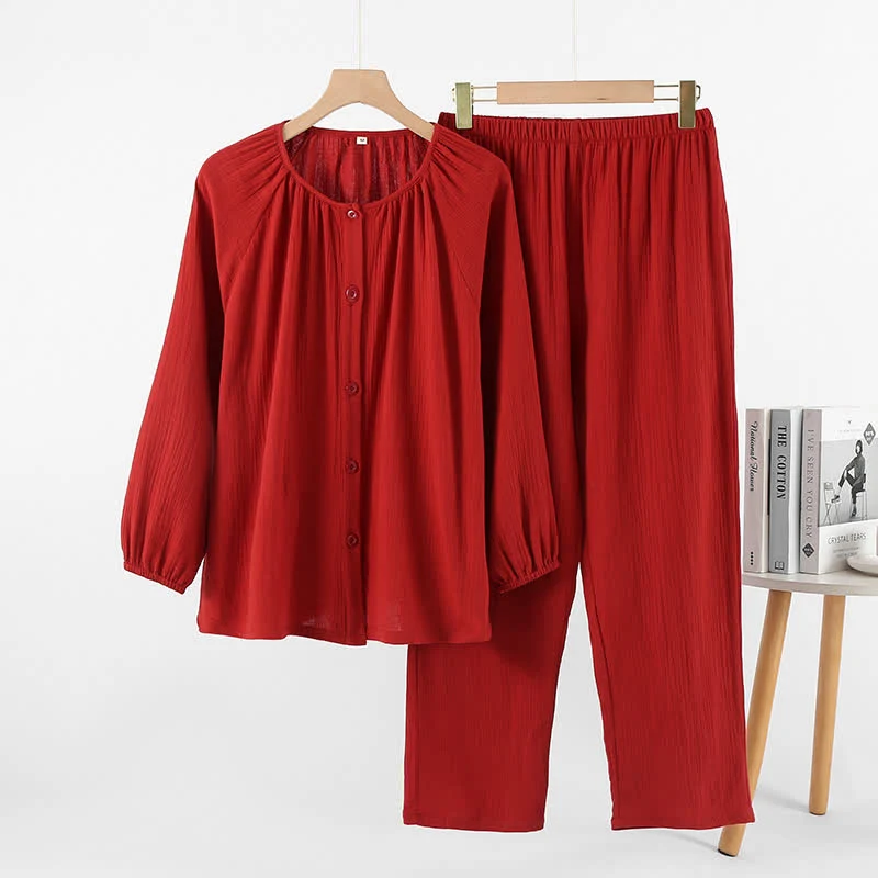 Minimalistisches rotes Baumwollpyjama-Set für Paare