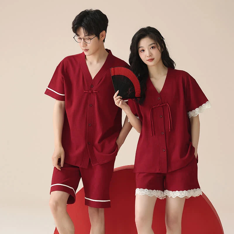 Kurzarm-Pyjama-Set aus Baumwolle für Paare