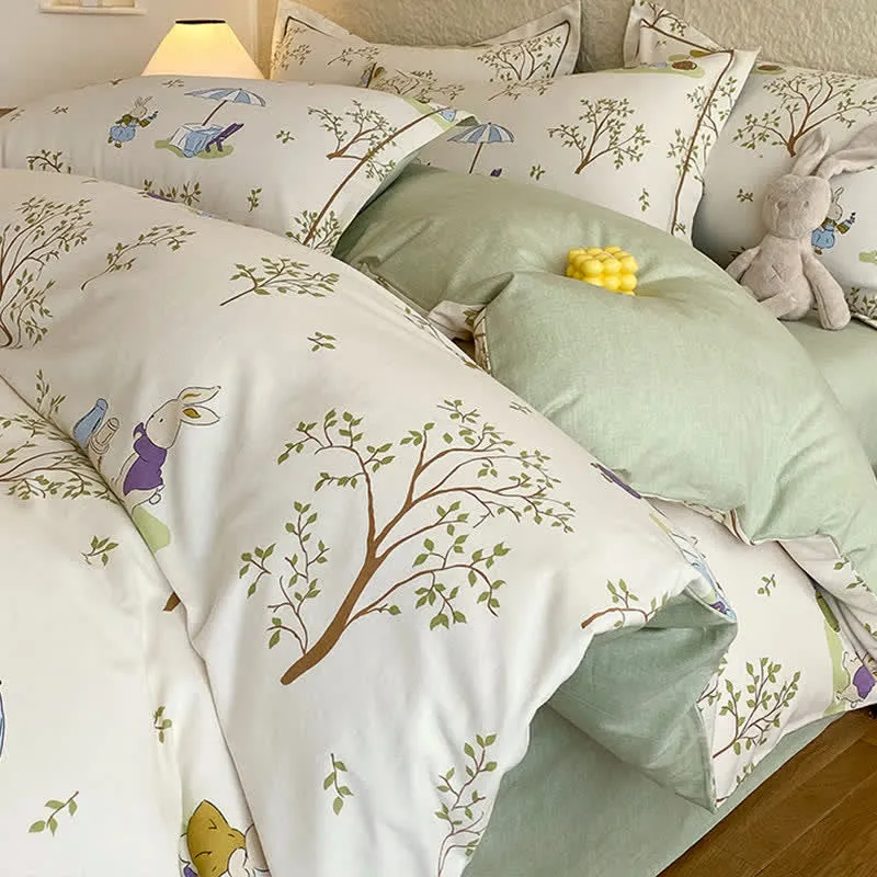Bettwäsche-Set „Hase & Baum“ aus gebürsteter Baumwolle
