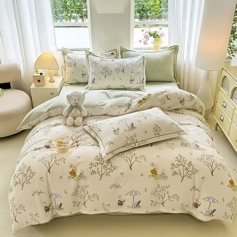 Bettwäsche-Set „Hase & Baum“ aus gebürsteter Baumwolle