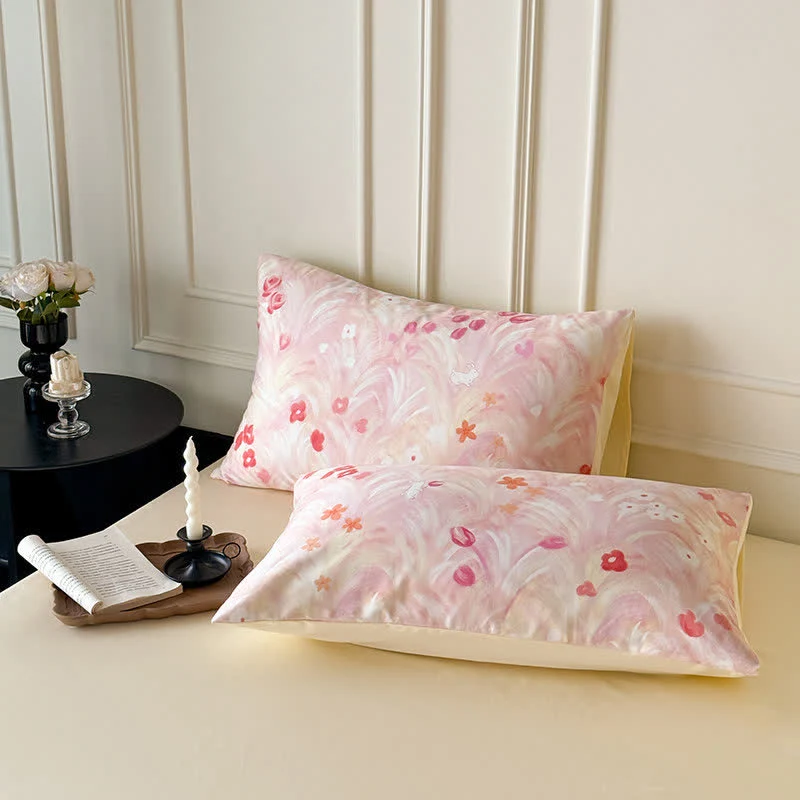 Elegantes rosa Bettwäsche-Set aus Baumwolle mit Blumenmuster