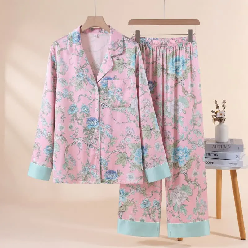 Künstlerisches blaues Pyjama-Set mit Blumenmuster