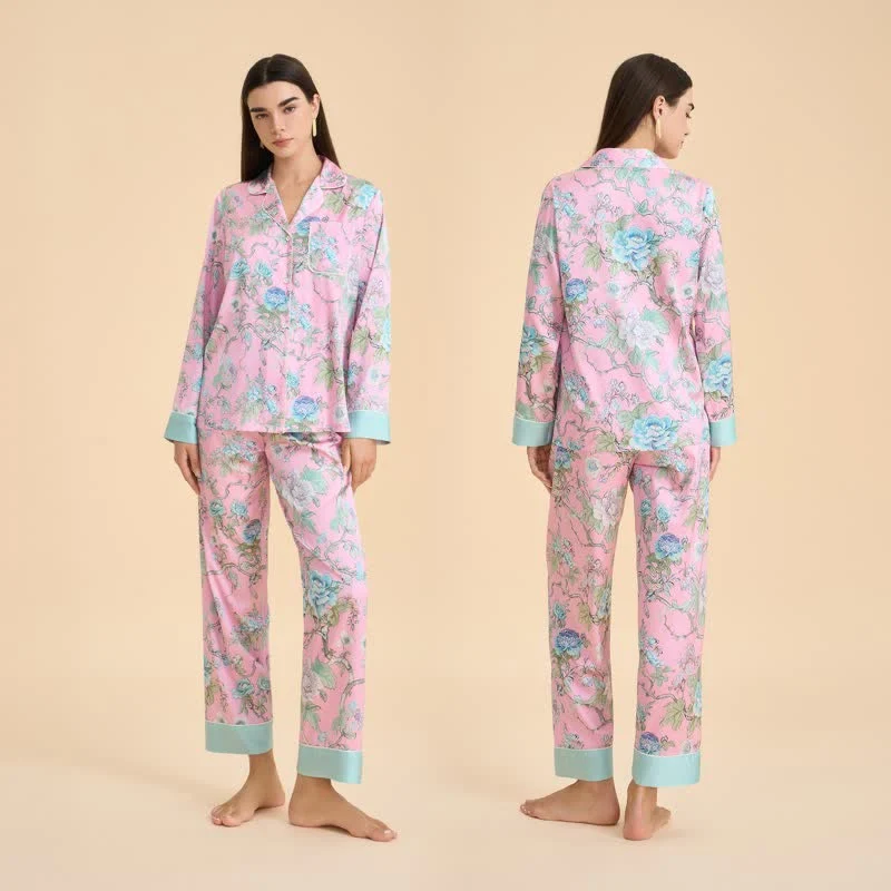Künstlerisches blaues Pyjama-Set mit Blumenmuster