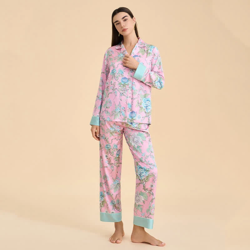 Künstlerisches blaues Pyjama-Set mit Blumenmuster