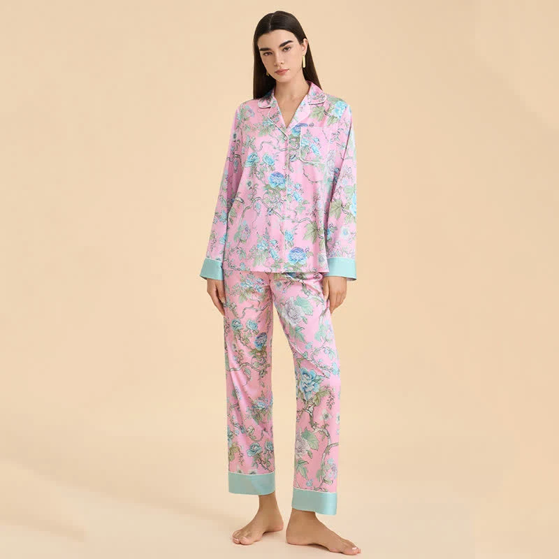 Künstlerisches blaues Pyjama-Set mit Blumenmuster