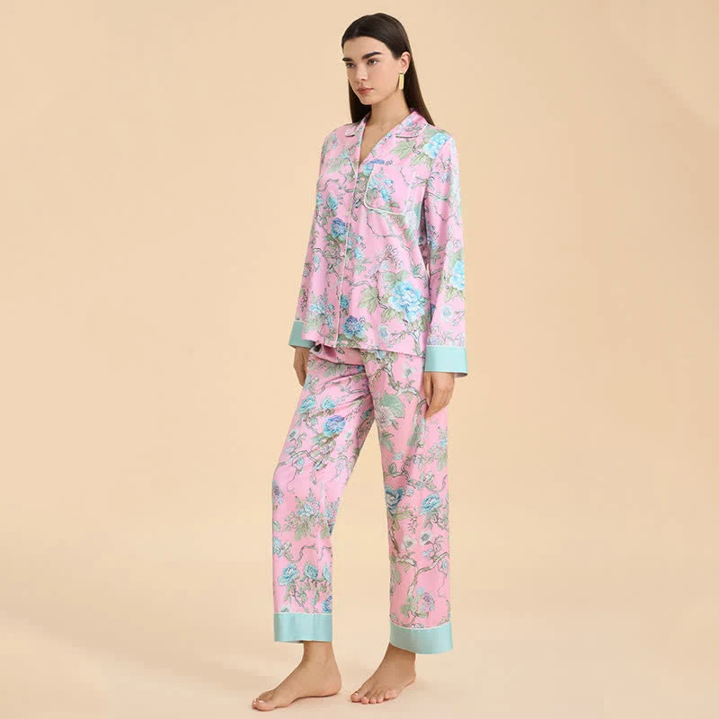 Künstlerisches blaues Pyjama-Set mit Blumenmuster