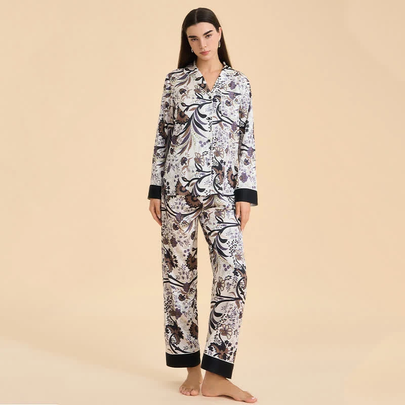 Vintage-Pyjama-Set mit Ranken- und Blumenmuster