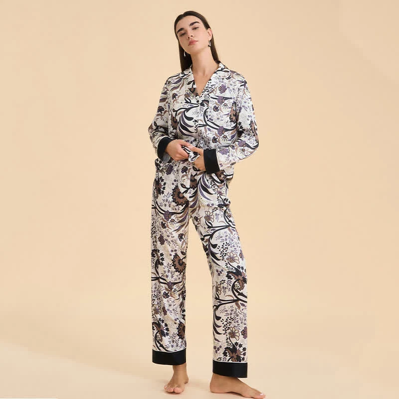 Vintage-Pyjama-Set mit Ranken- und Blumenmuster