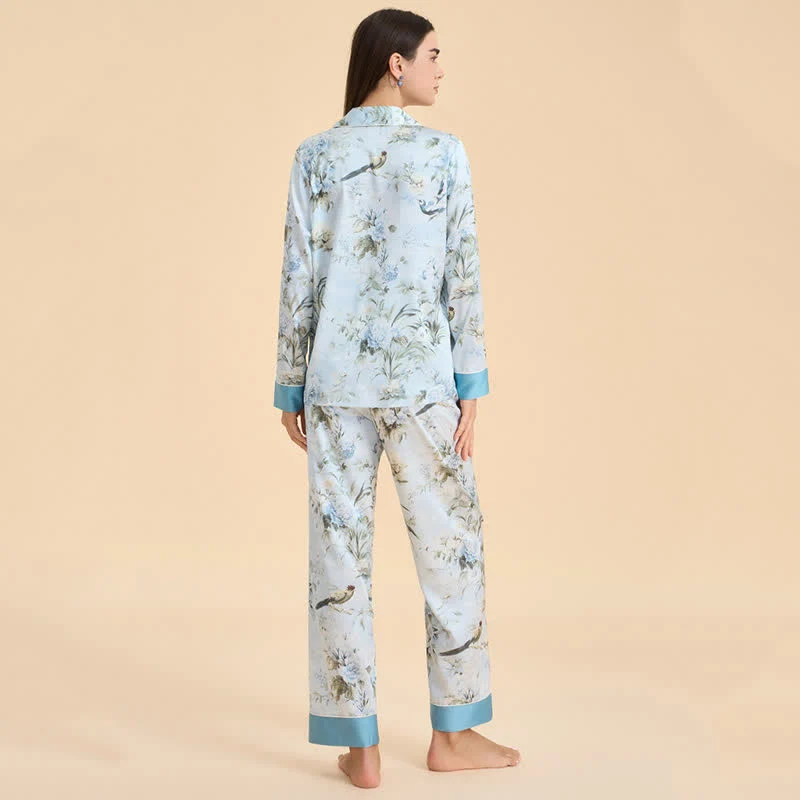 Elegantes Pyjama-Set mit Blumen- und Vogelmuster