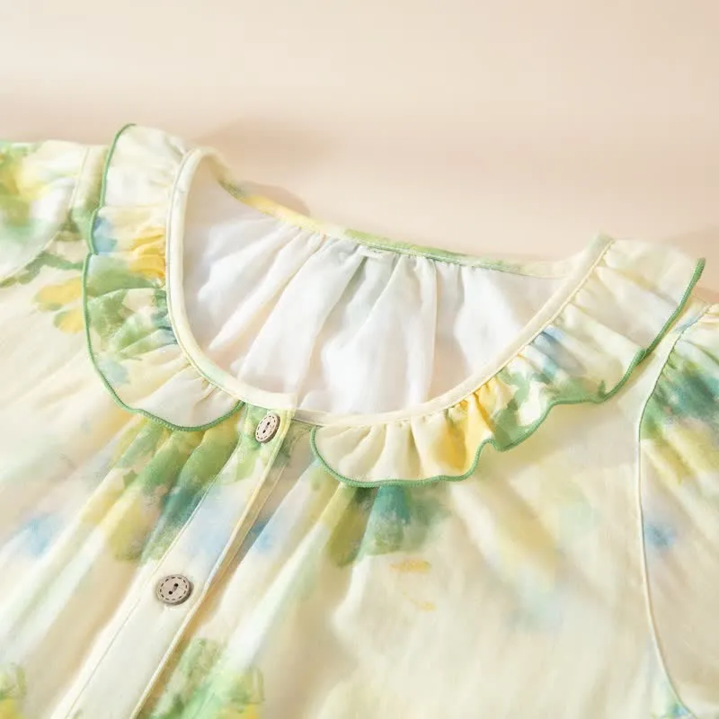 Pyjama-Set aus Baumwollgaze mit Blumenmuster und Rüschen