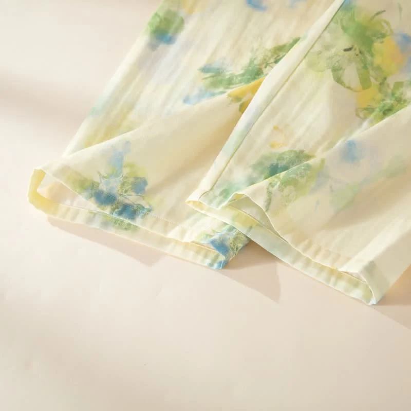 Pyjama-Set aus Baumwollgaze mit Blumenmuster und Rüschen