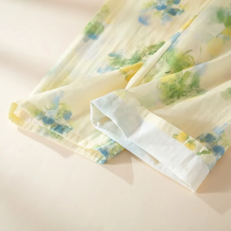 Pyjama-Set aus Baumwollgaze mit Blumenmuster und Rüschen