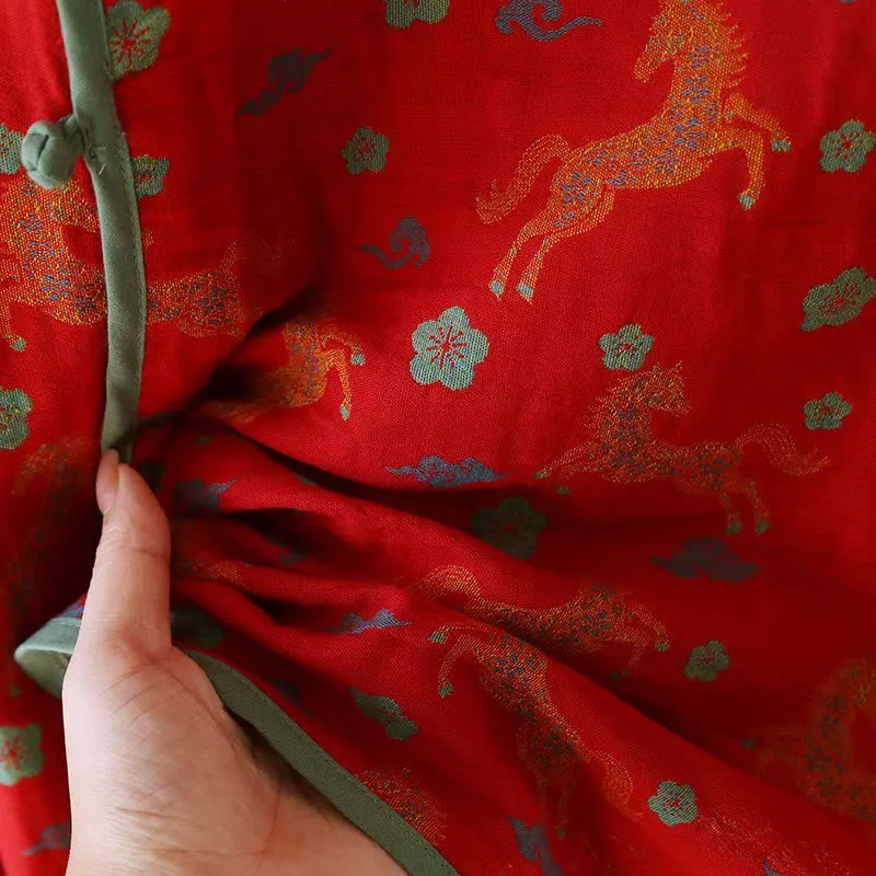 Loungewear-Set aus Baumwollgaze mit Pferdemotiv und Blumenmuster