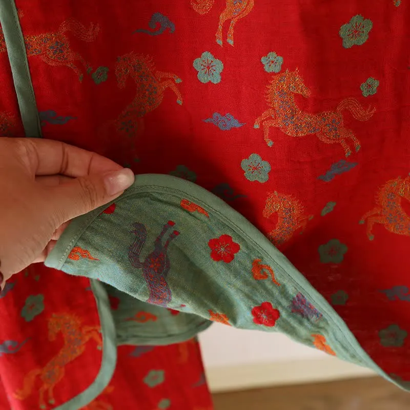 Loungewear-Set aus Baumwollgaze mit Pferdemotiv und Blumenmuster