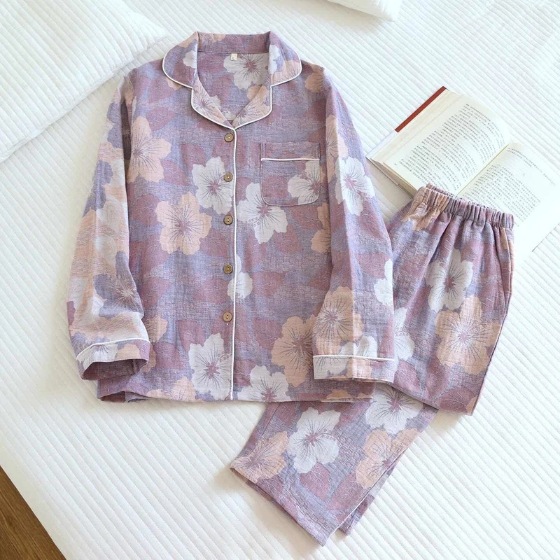 Loungewear-Set aus Baumwolle mit Kirschblüten-Jacquardmuster