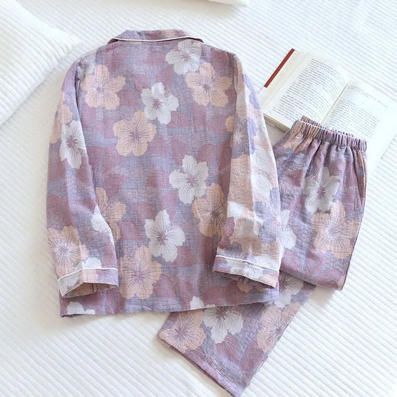Loungewear-Set aus Baumwolle mit Kirschblüten-Jacquardmuster