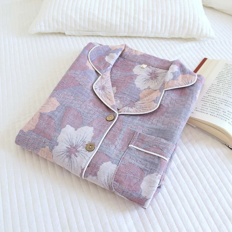 Loungewear-Set aus Baumwolle mit Kirschblüten-Jacquardmuster