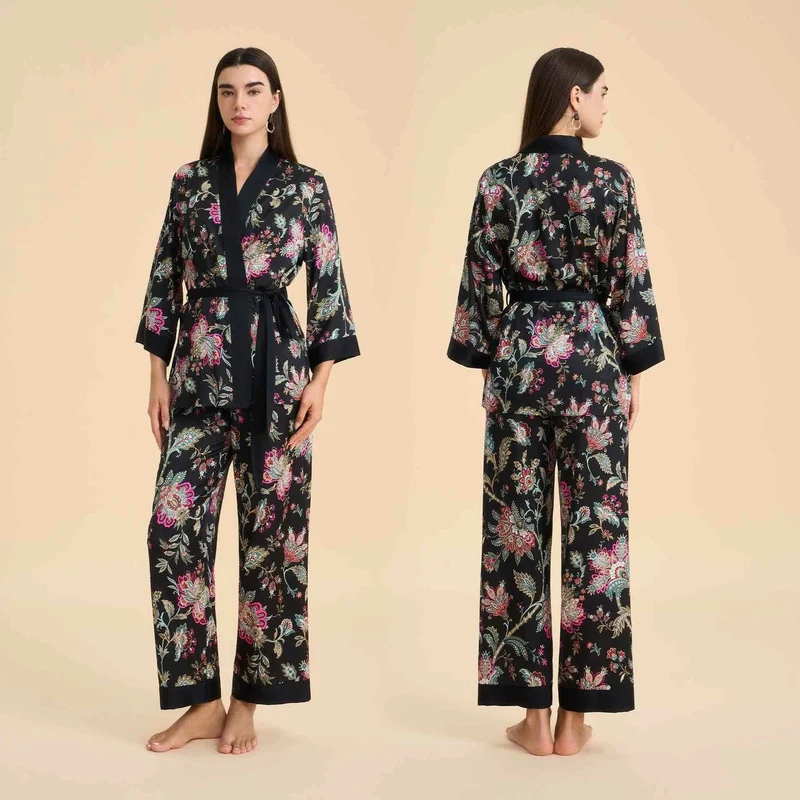Luxuriöses Kimono-Loungewear-Set in Dunkelblau