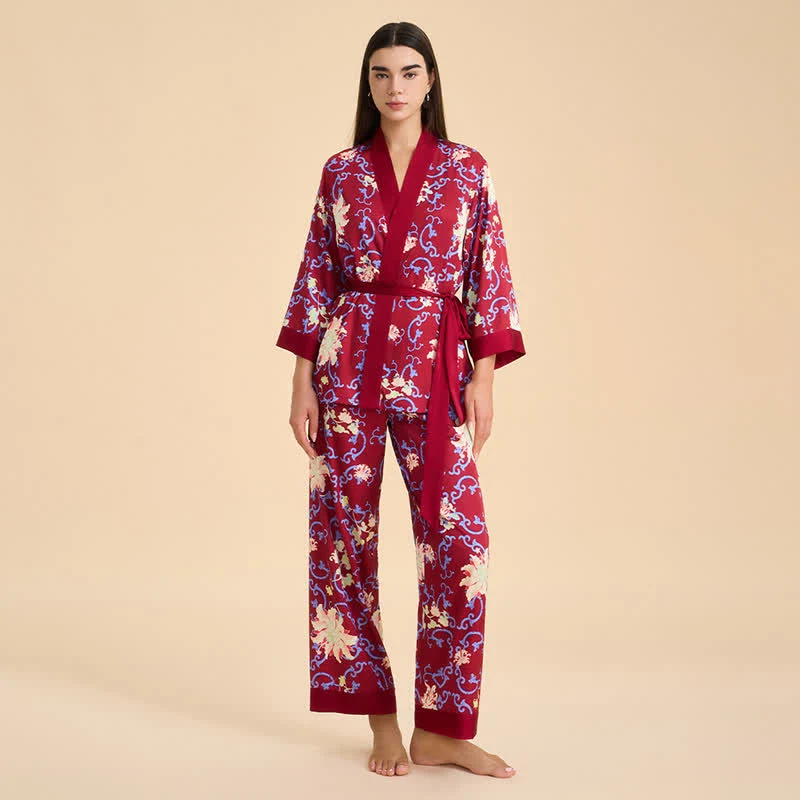 Loungewear-Set im Retro-Blumenkimono-Stil