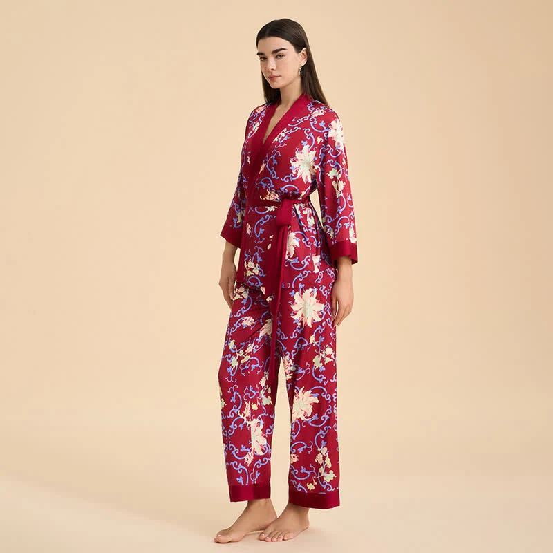 Loungewear-Set im Retro-Blumenkimono-Stil
