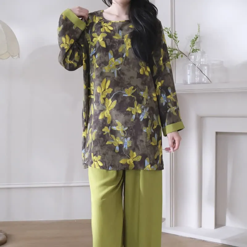 Retro-Pyjama-Set mit Blumenmuster im orientalischen Stil