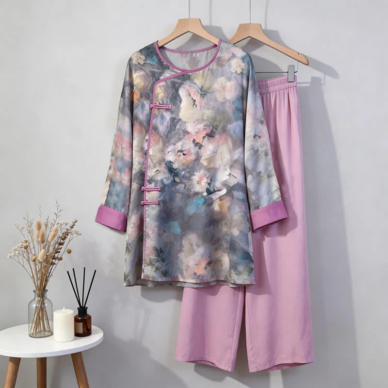 Künstlerisches Loungewear-Set mit floralem, orientalisch inspiriertem Muster