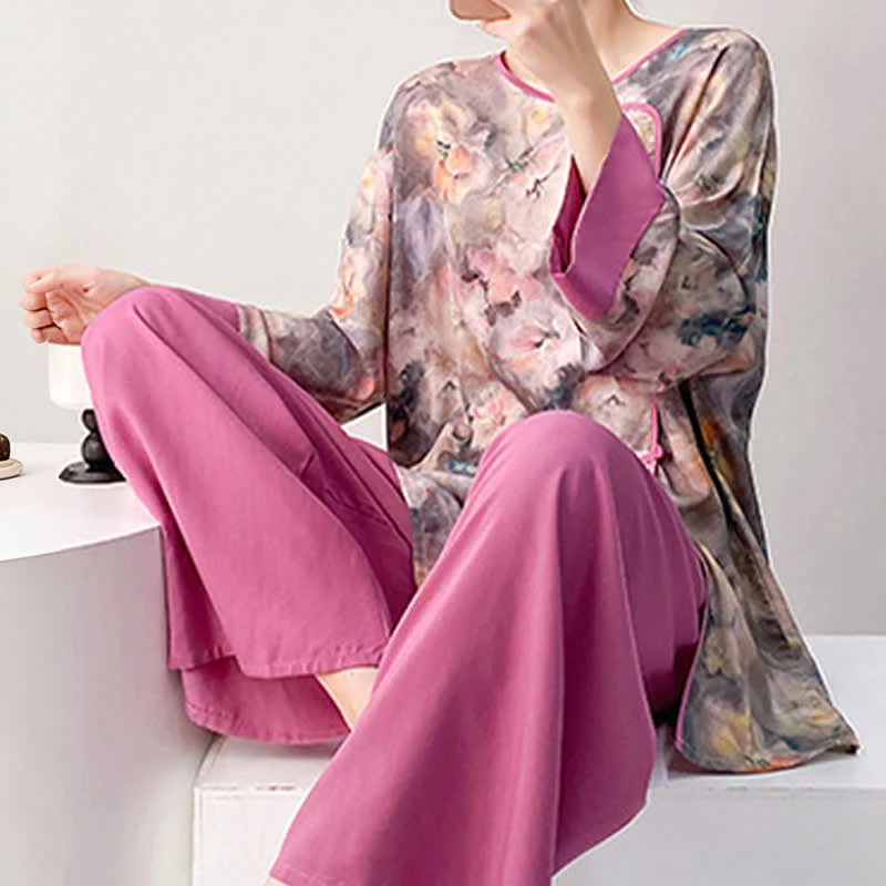 Künstlerisches Loungewear-Set mit floralem, orientalisch inspiriertem Muster