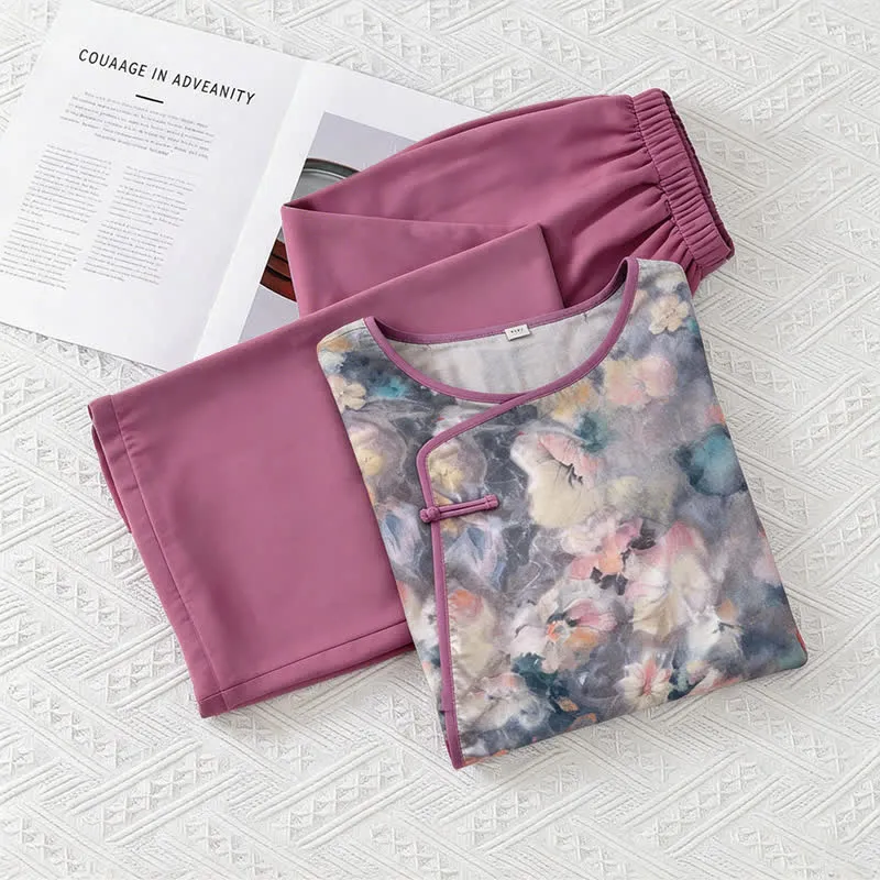 Künstlerisches Loungewear-Set mit floralem, orientalisch inspiriertem Muster