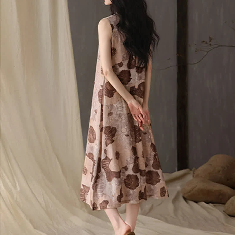 Ärmelloses Cami-Nachthemd mit künstlerischem Blumenmuster