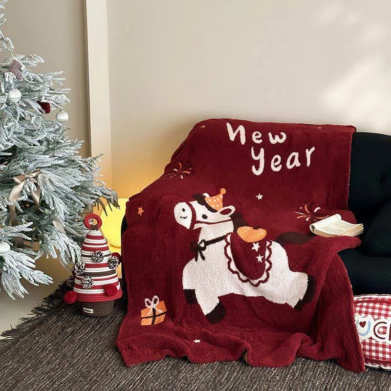 Ownkoti Wunderschöne, festliche Strickdecke mit Pferdemotiv