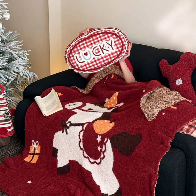 Ownkoti Wunderschöne, festliche Strickdecke mit Pferdemotiv