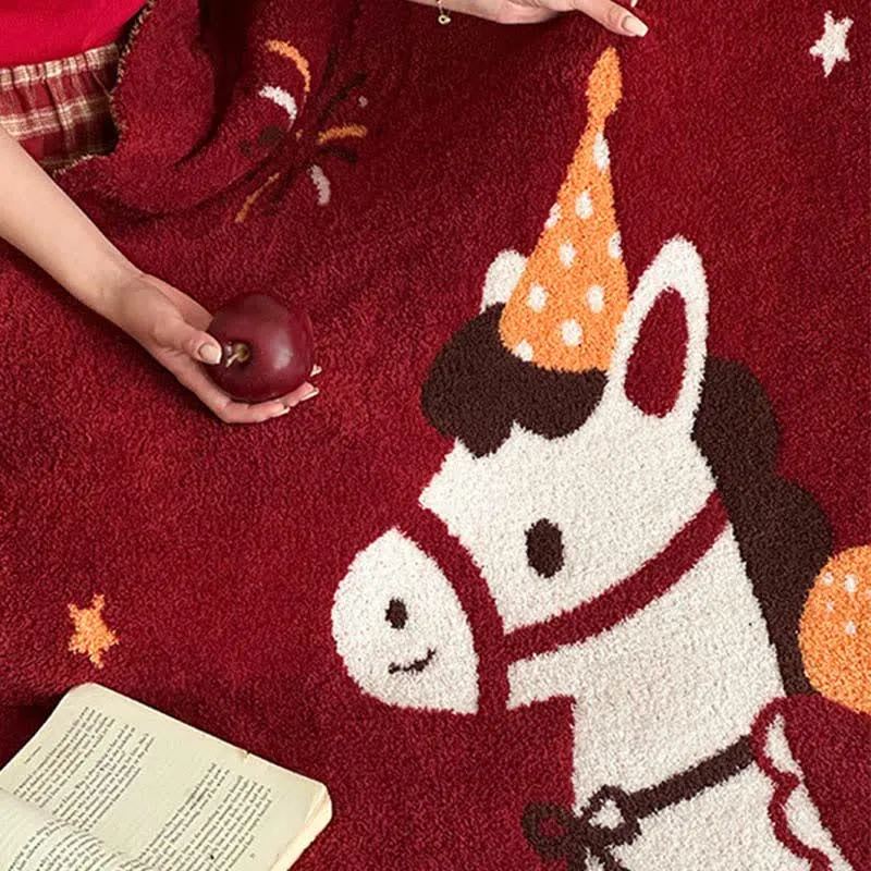 Ownkoti Wunderschöne, festliche Strickdecke mit Pferdemotiv