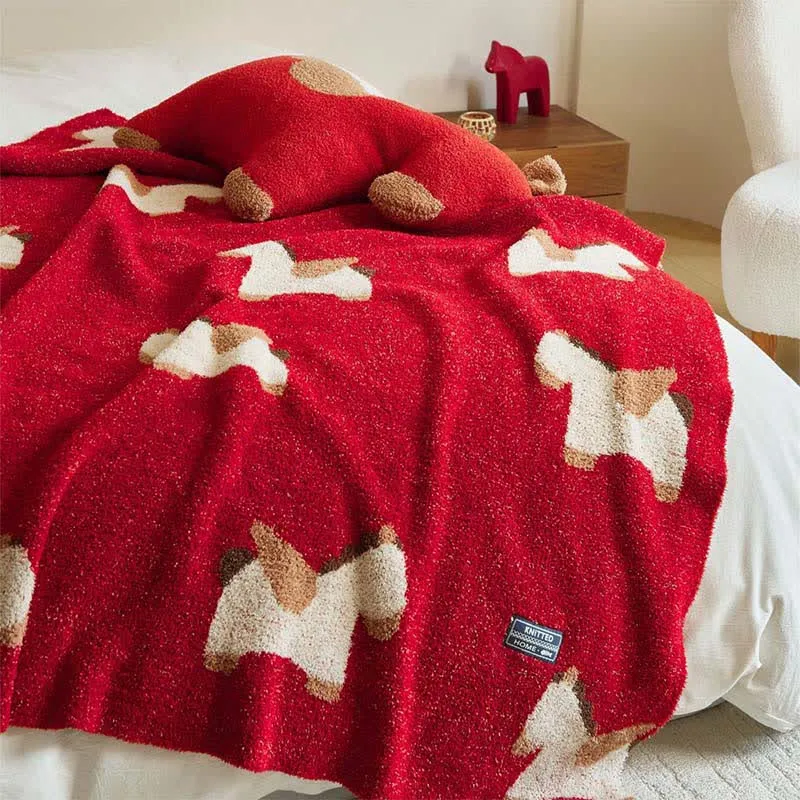 Ownkoti Festliche, weiche Strickdecke mit Pferdemotiv